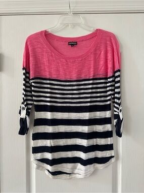 Like New! Express Pink & Navy Striped Knit Top